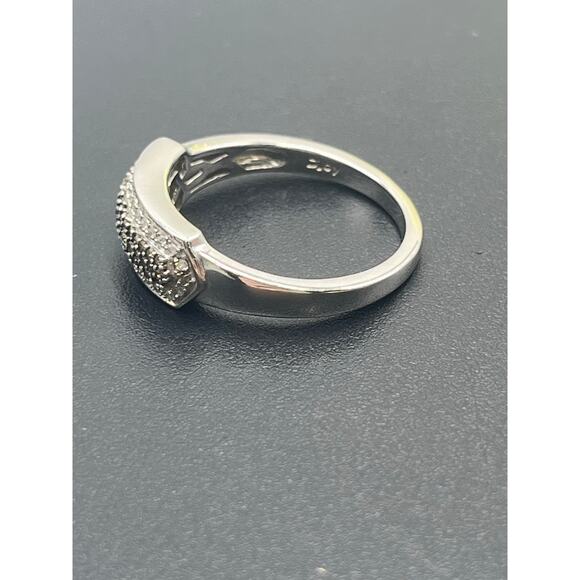 D’Joy Sterling Silver Rhodium Black Clear Pave Diamond Bar Band Ring Sz 9.25 - Picture 8 of 8